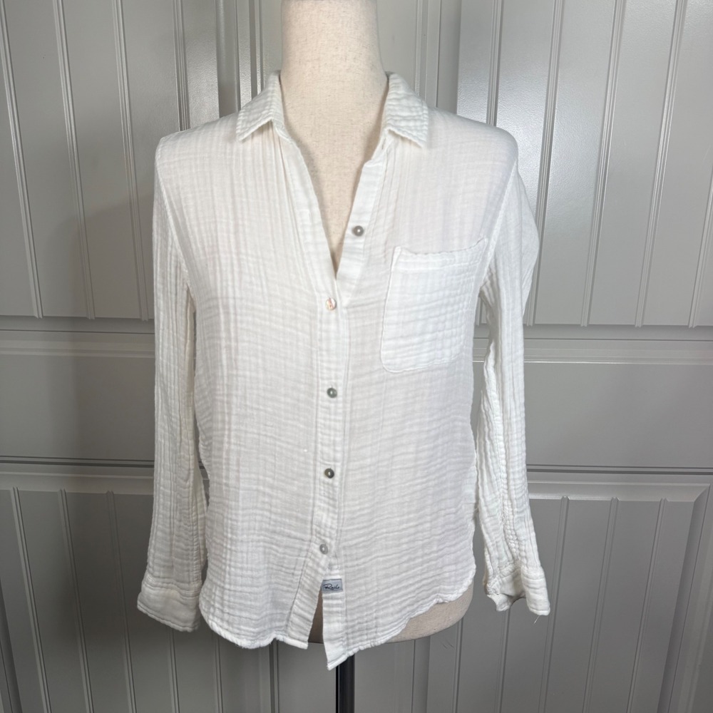 Rails Hadley Gauze Shirt Womens Small White Cotton Coastal Relaxed Button Down